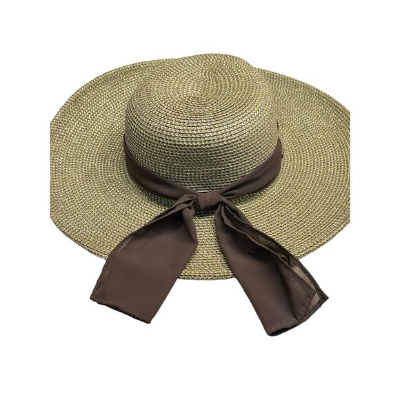 Scala Wide Brim Sun‎ Hat  One Size with brown scarf - Picture 1 of 7
